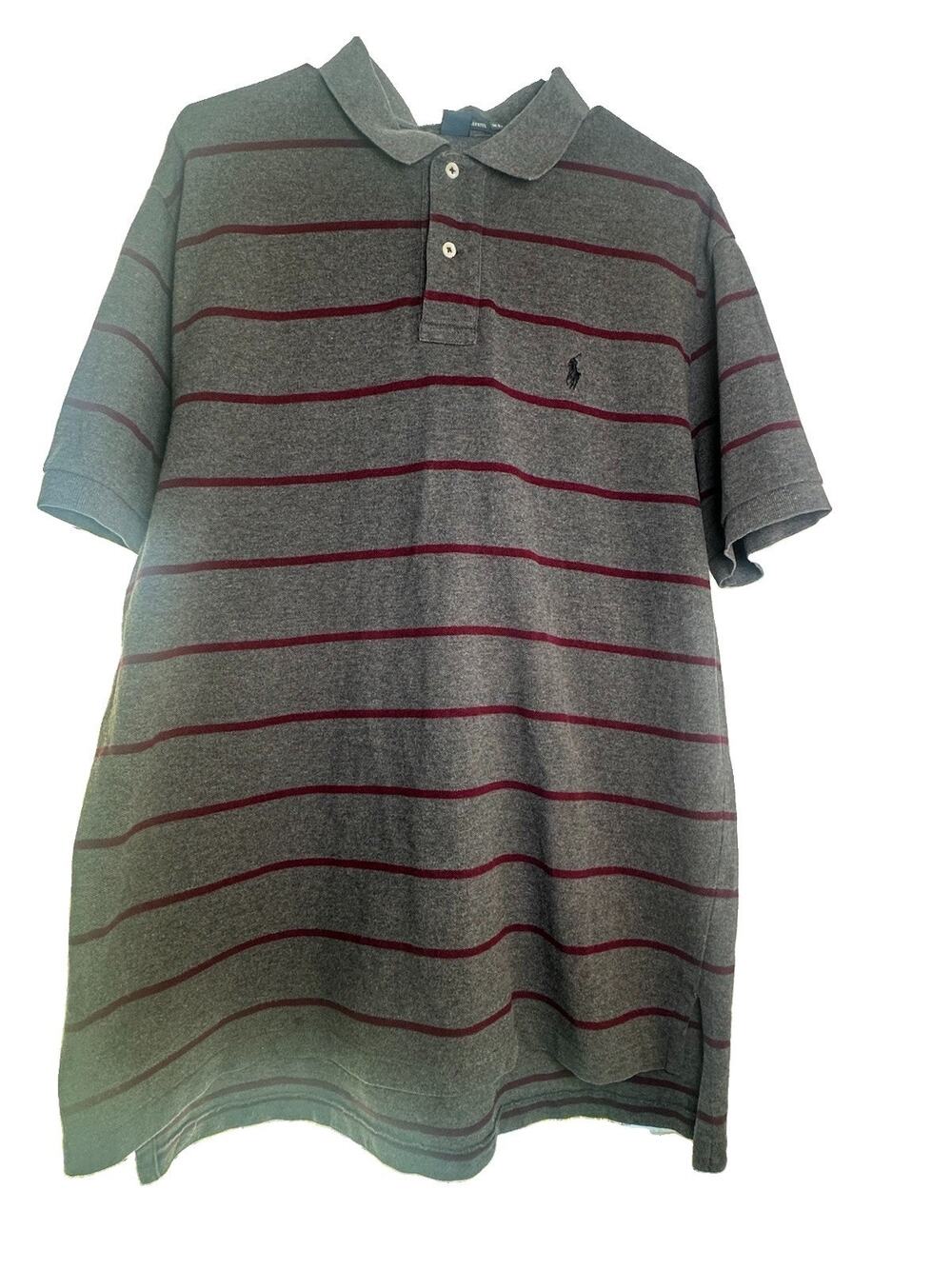 Polo Ralph Lauren Gray/Red Striped Cotton Short Sleeve Polo Shirt XL Logo